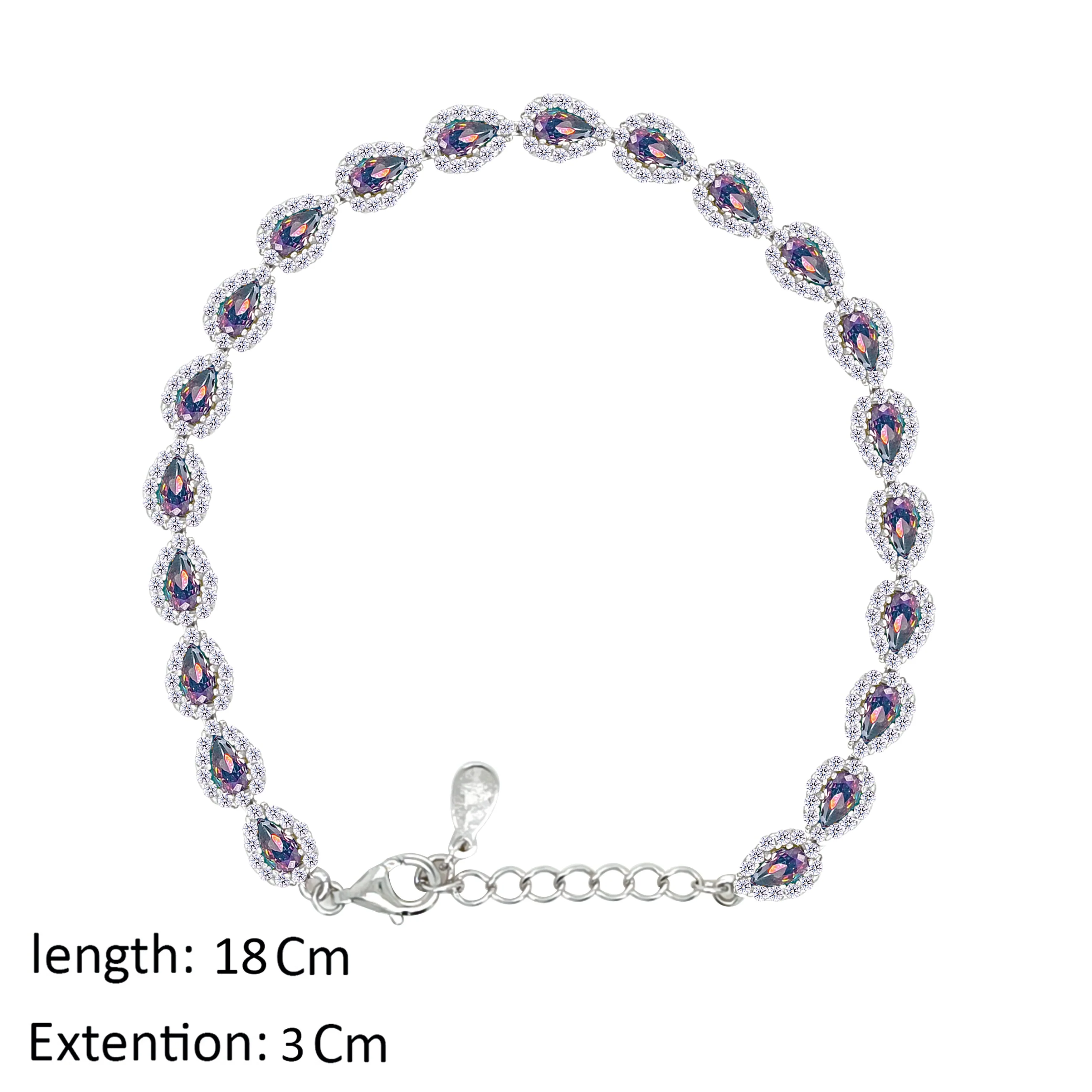 Asfour Crystal Tennis Bracelet With Multi Color Pear Design In 925 Sterling Silver-BD0287-WAP - Image 2