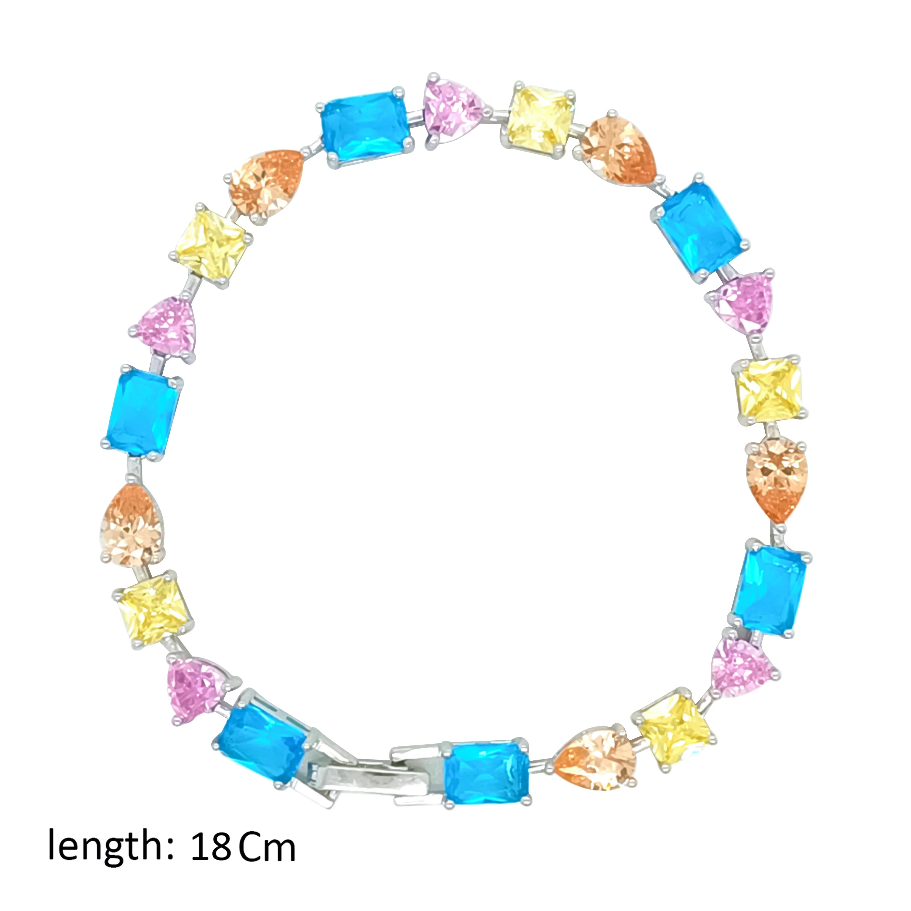 Asfour Crystal Tennis Bracelet With Multi Color Stones In 925 Sterling Silver-BD0328-K - Image 2