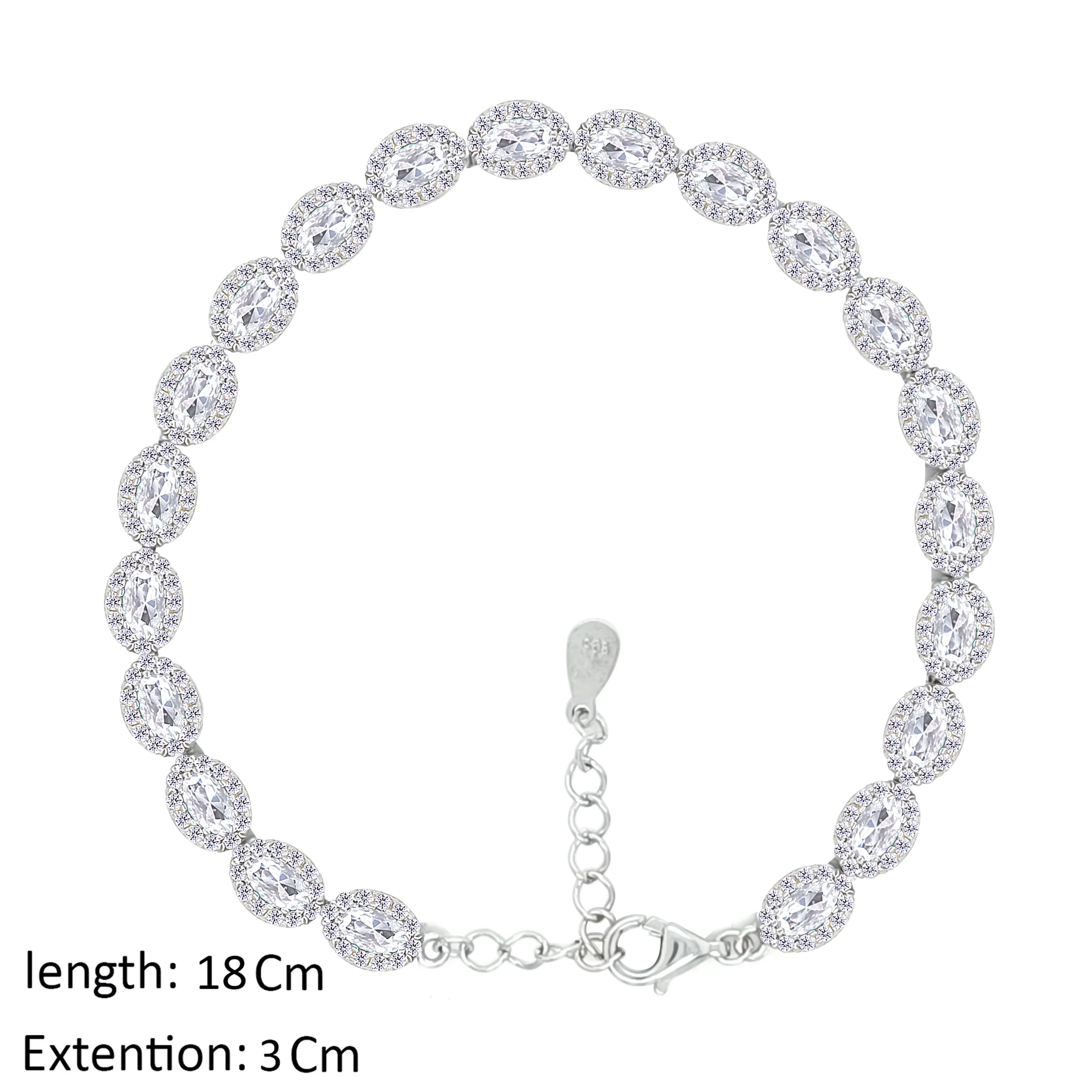 Asfour Crystal Tennis Bracelet With Oval Design In 925 Sterling Silver-BD0286 - Image 2