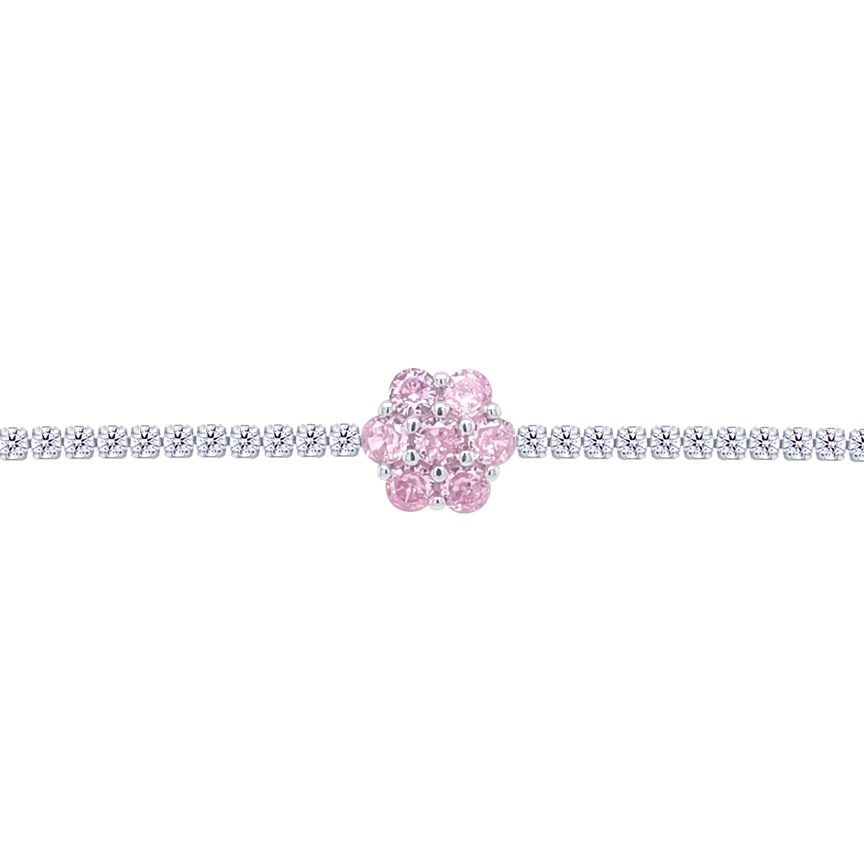 Asfour Crystal Tennis Bracelet With Rose Flower Design In 925 Sterling Silver-BD0317-WO
