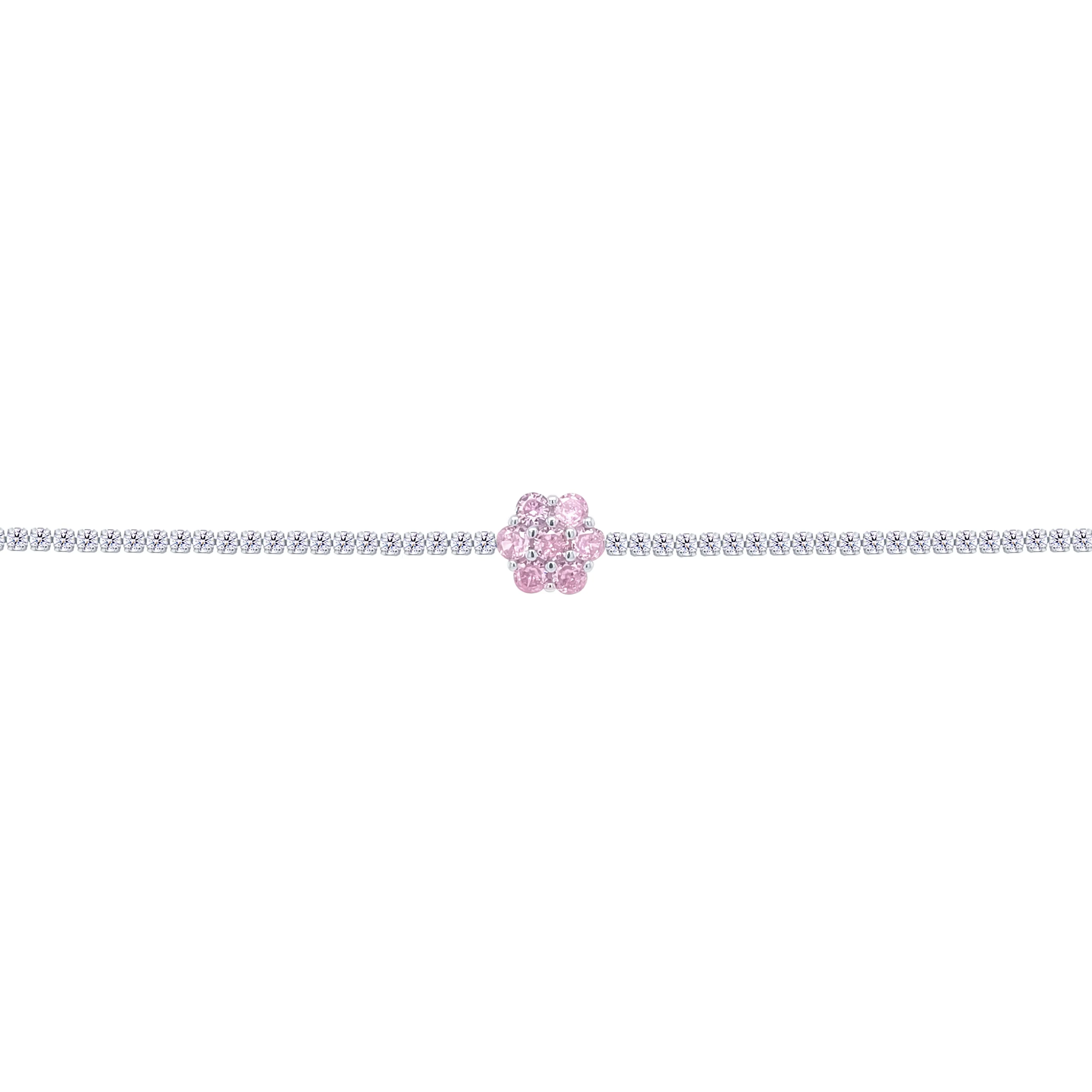 Asfour Crystal Tennis Bracelet With Rose Flower Design In 925 Sterling Silver-BD0317-WO - Image 2