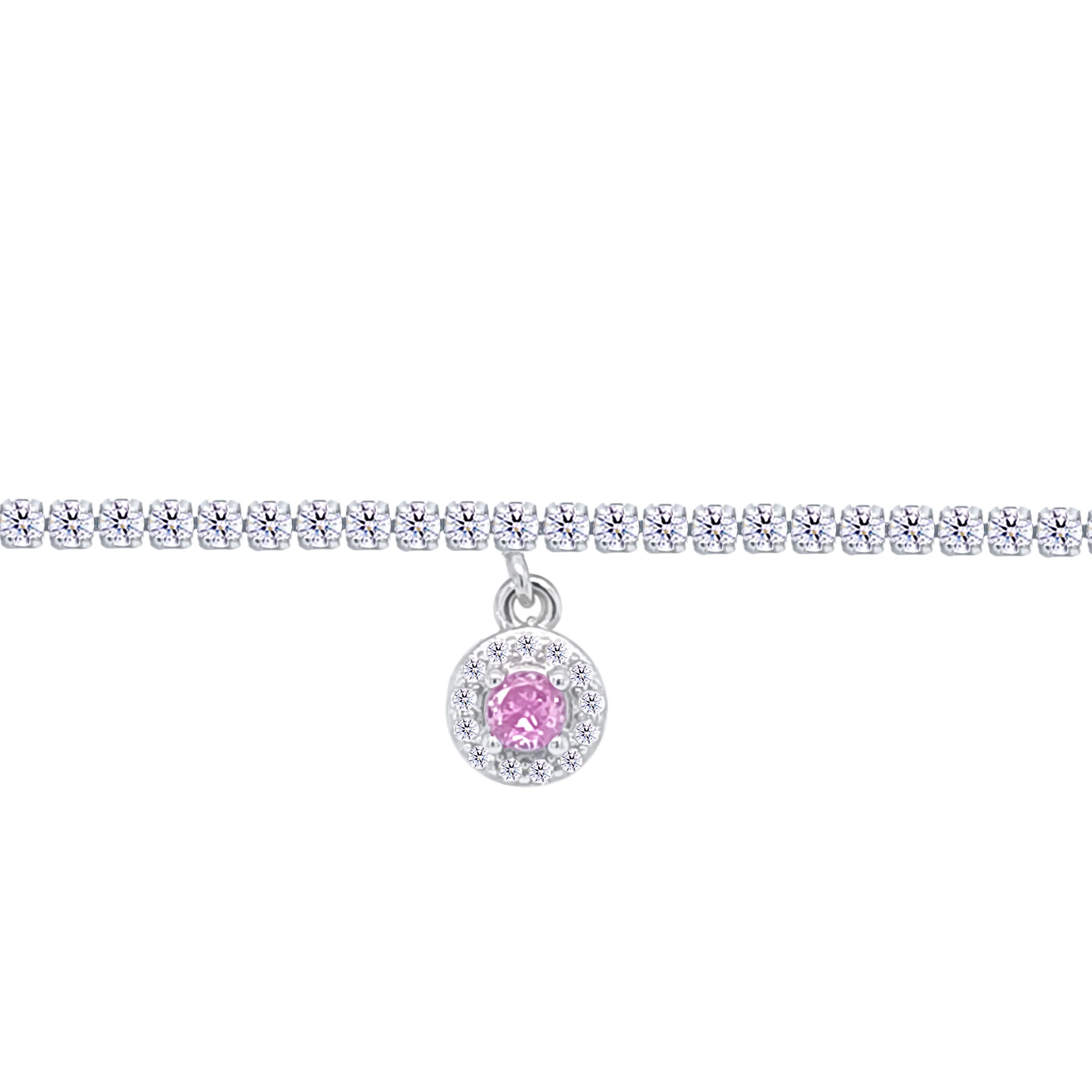 Asfour Crystal Tennis Bracelet With Rose Round Zircon In 925 Sterling Silver-BD0319-WO - Image 2