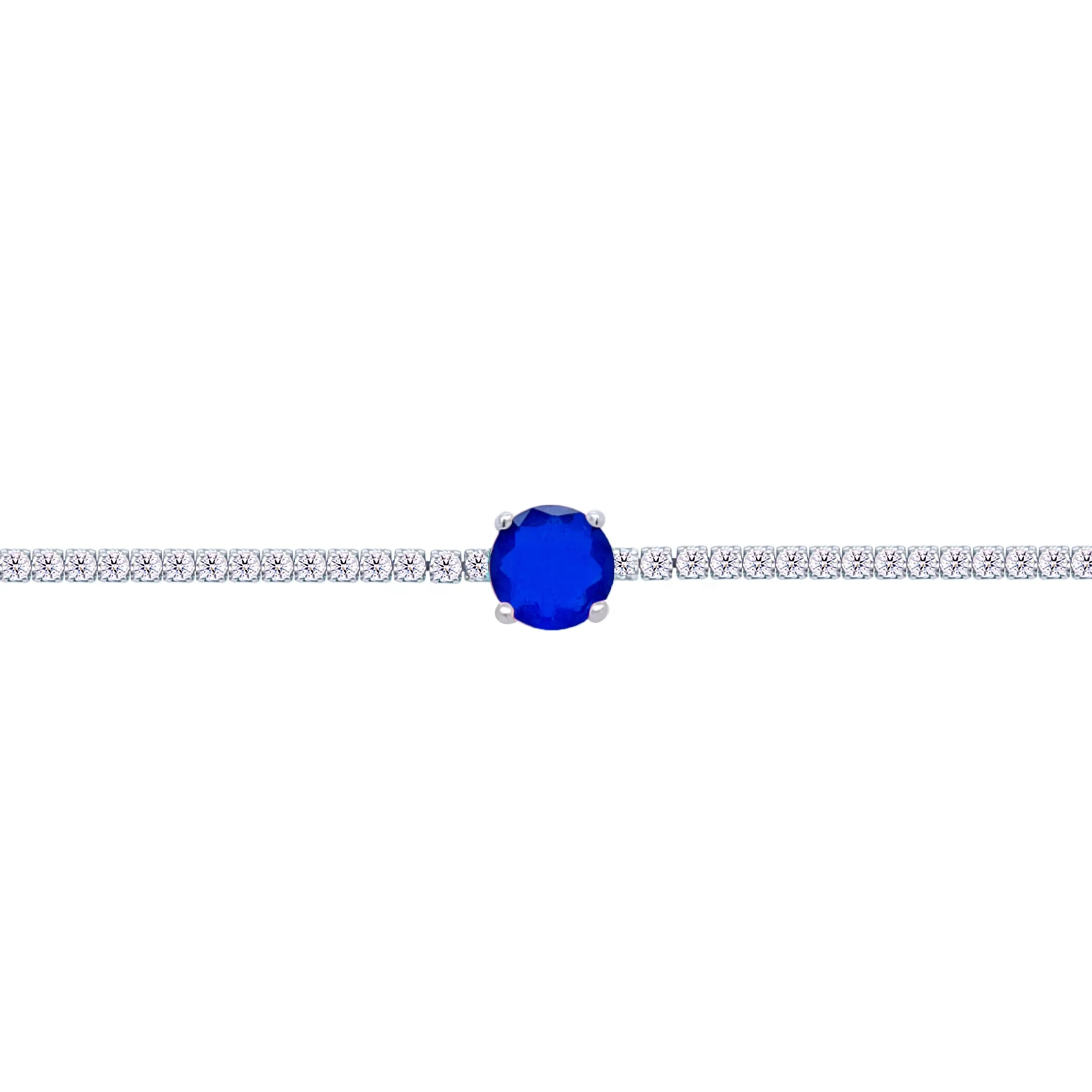 Asfour Crystal Tennis Bracelet With Round Blue Zircon Stone In 925 Sterling Silver-BD0258-WB