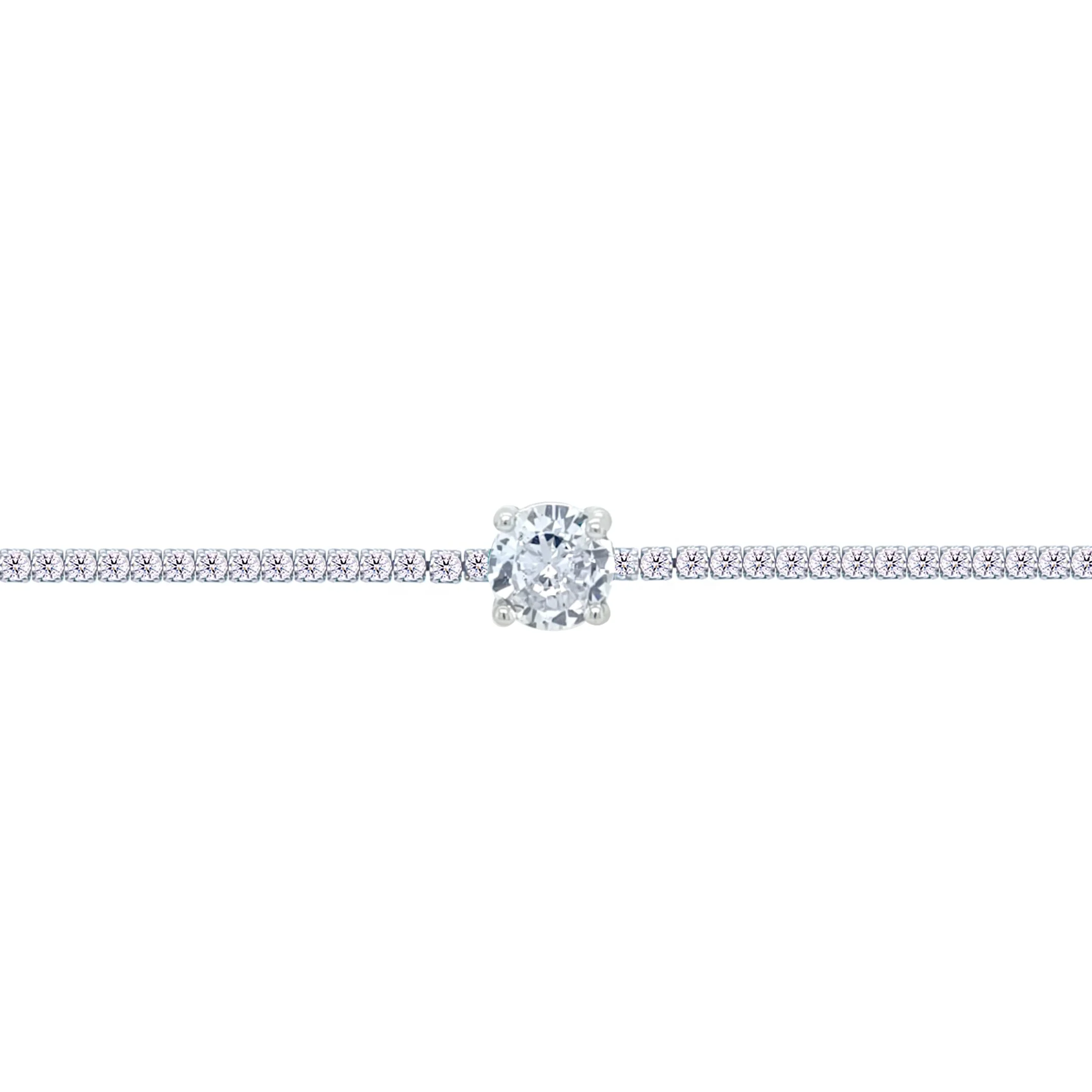 Asfour Crystal Tennis Bracelet With Round Cut Zircon Stone In 925 Sterling Silver-BD0259