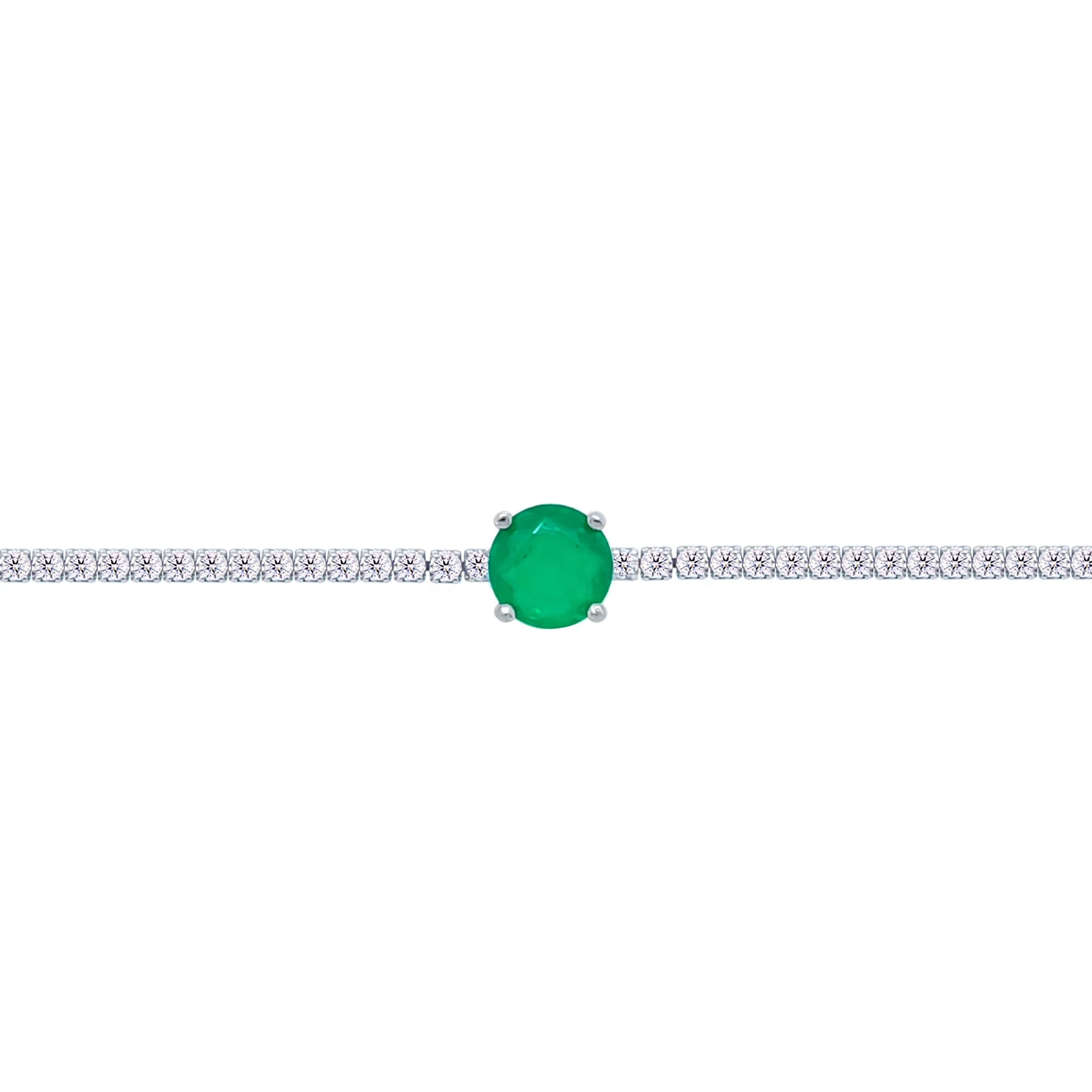 Asfour Crystal Tennis Bracelet With Round Emerald Zircon Stone In 925 Sterling Silver-BD0258-WG