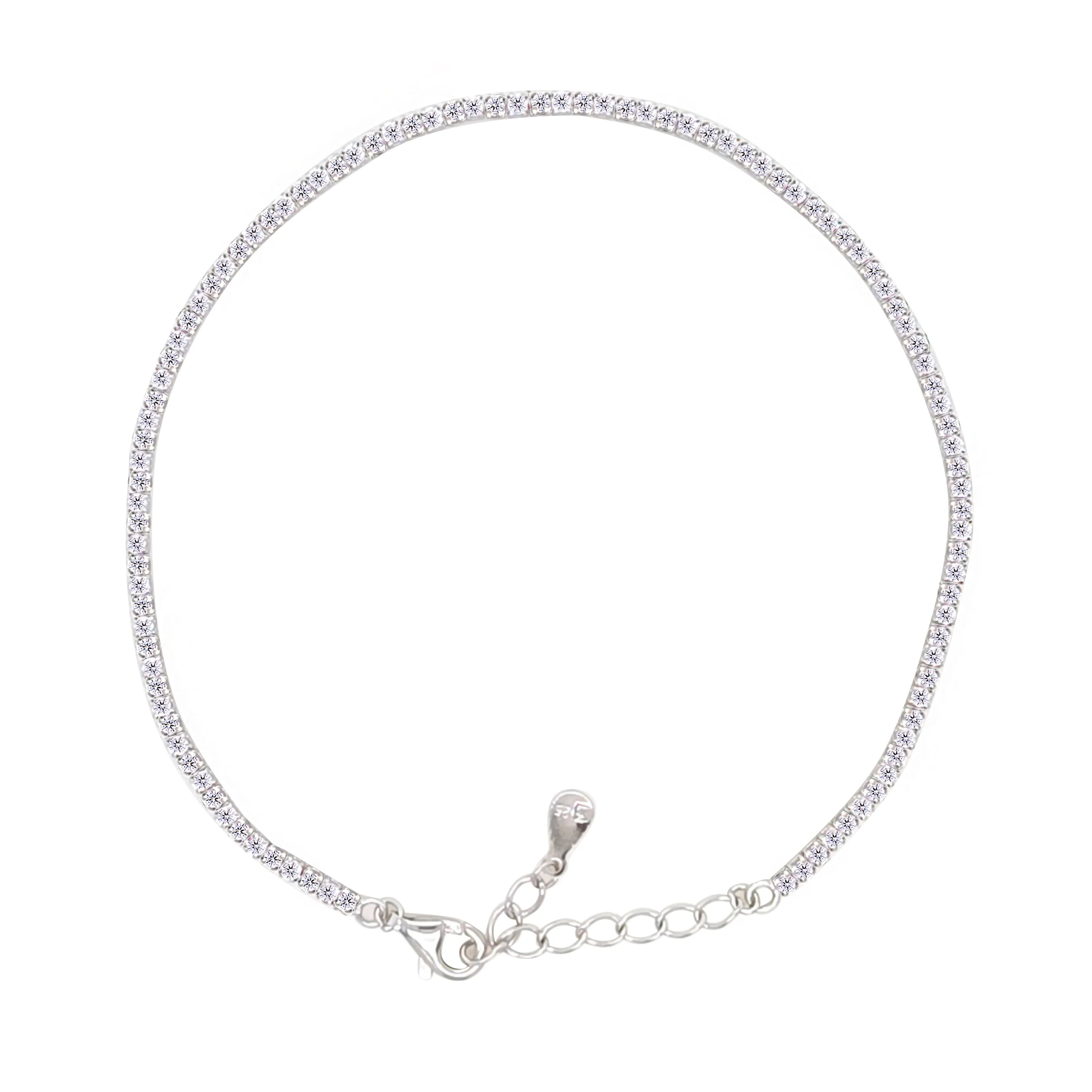 Asfour Crystal Tennis Bracelet With Round Zircon In 925 Sterling Silver-BM0134