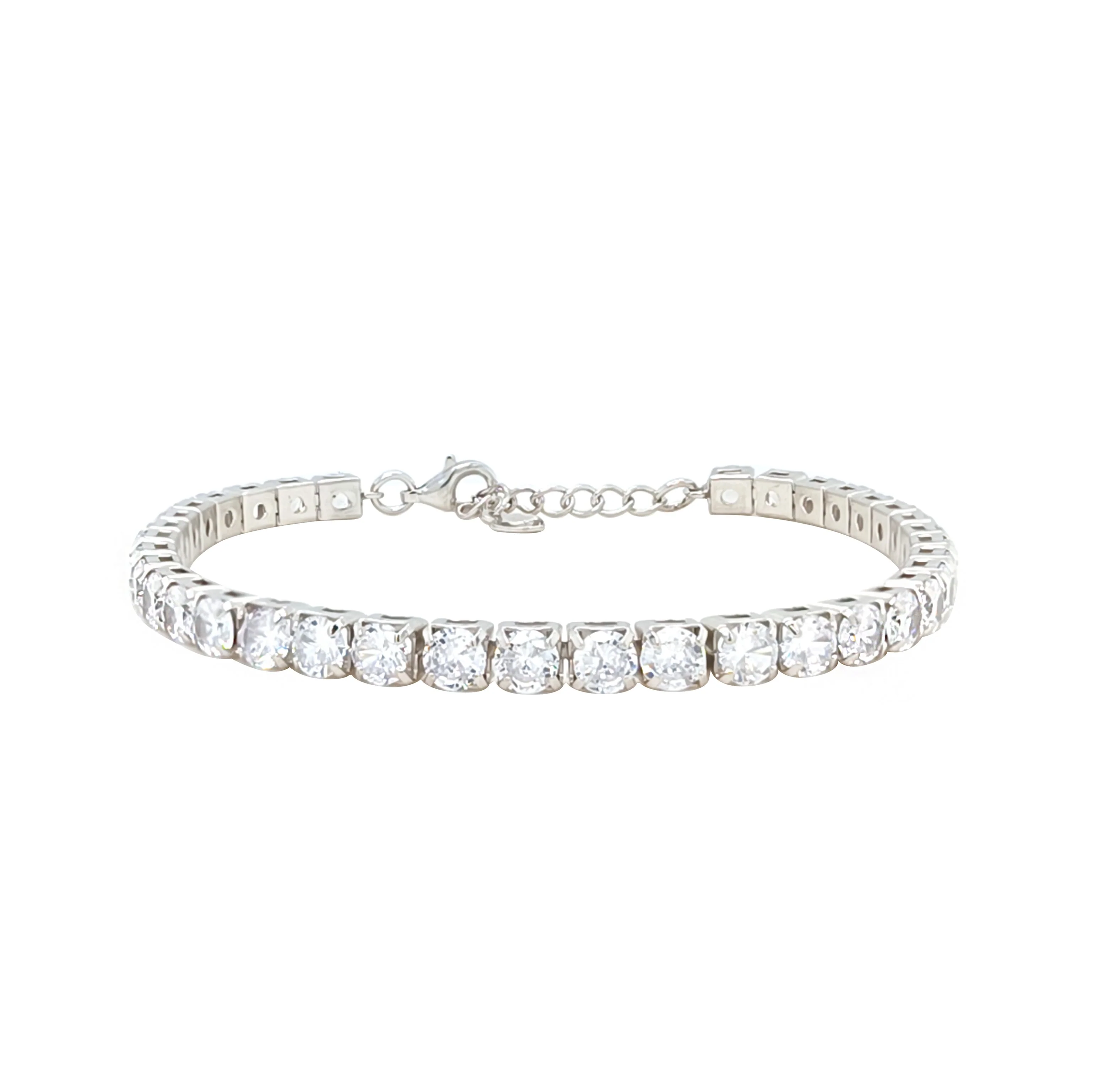 Asfour Crystal Tennis Bracelet With Round Zircon In 925 Sterling Silver-BM0144