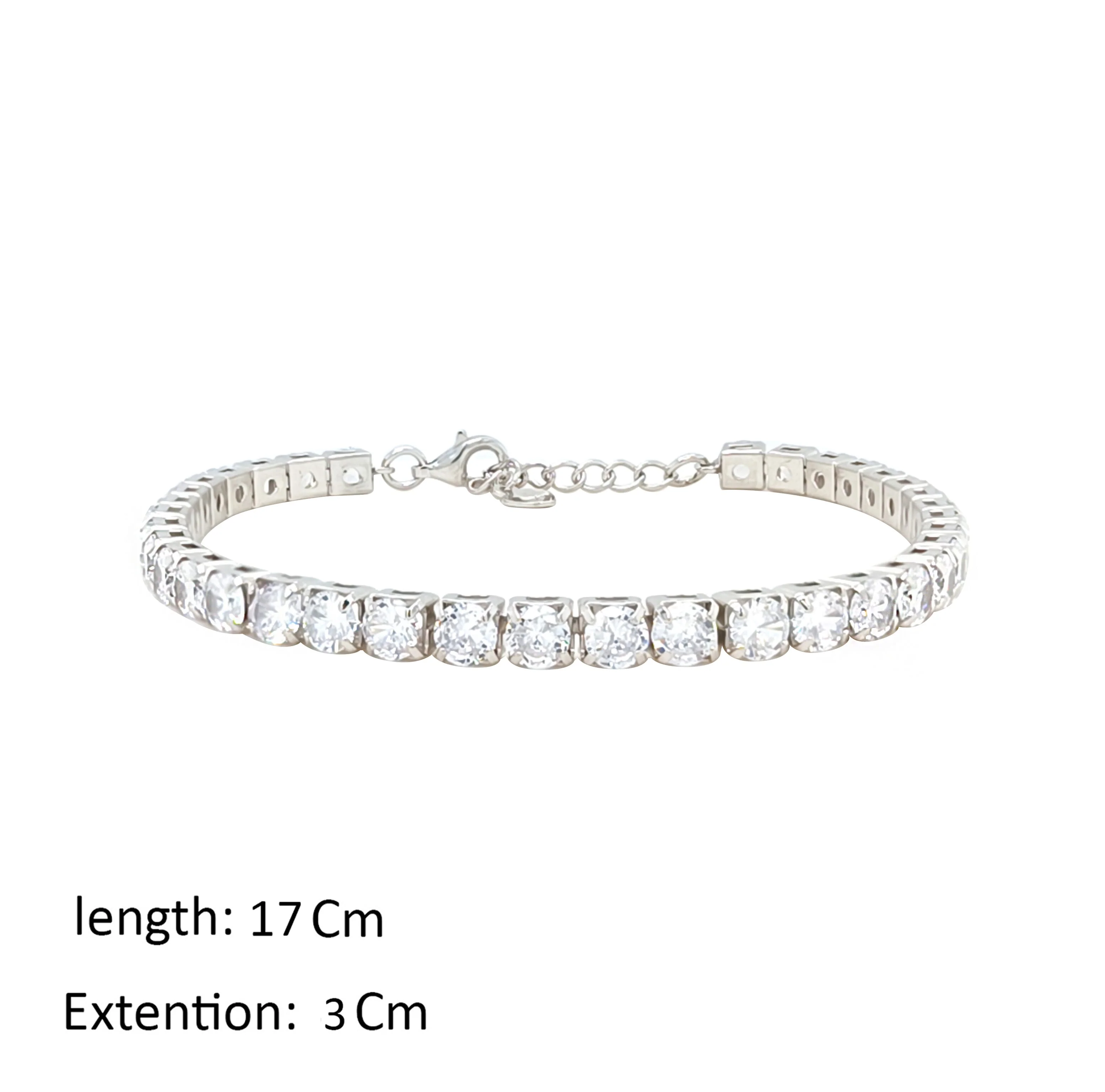 Asfour Crystal Tennis Bracelet With Round Zircon In 925 Sterling Silver-BM0144 - Image 2