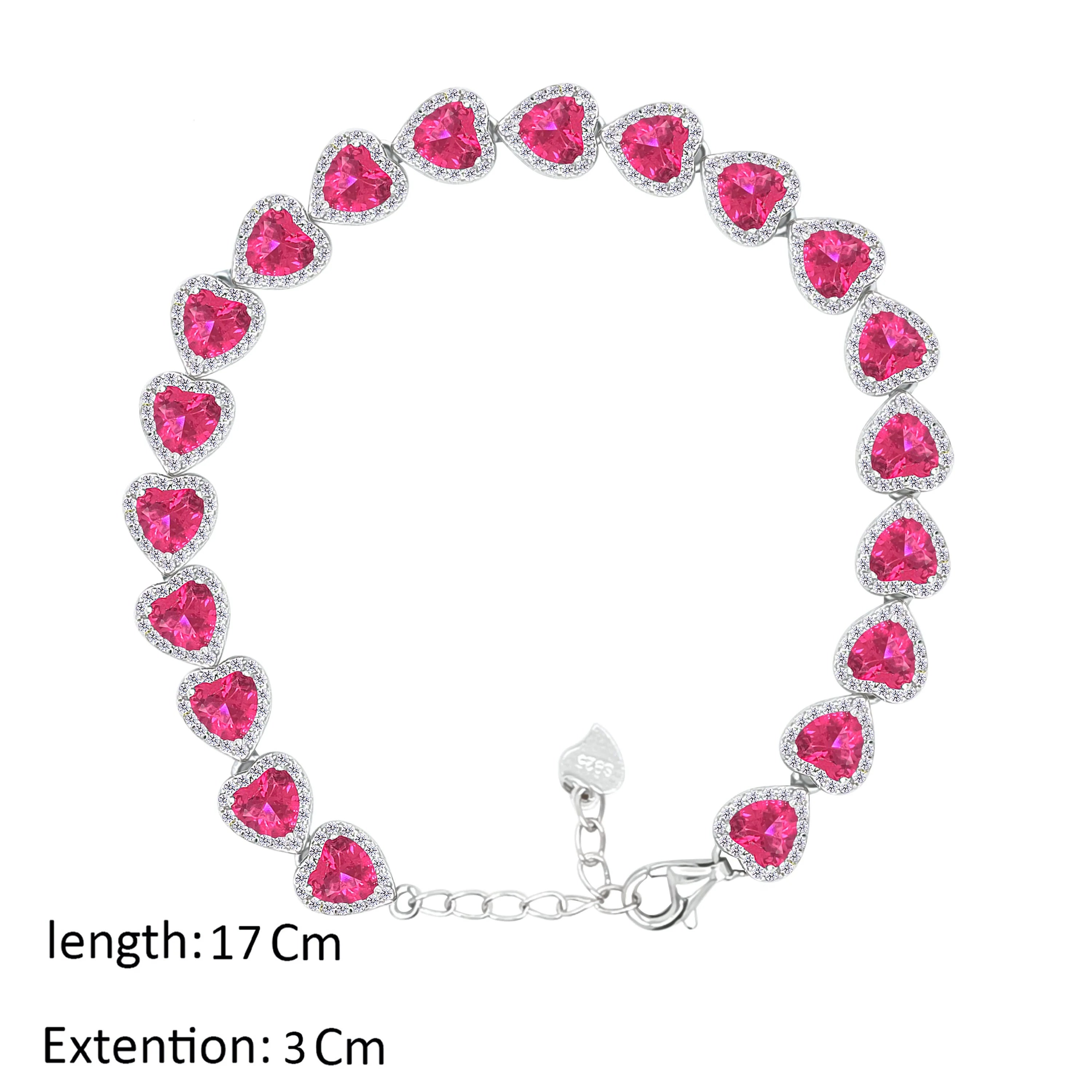 Asfour Crystal Tennis Bracelet With Ruby Hearts Design In 925 Sterling Silver-BD0322-R - Image 2