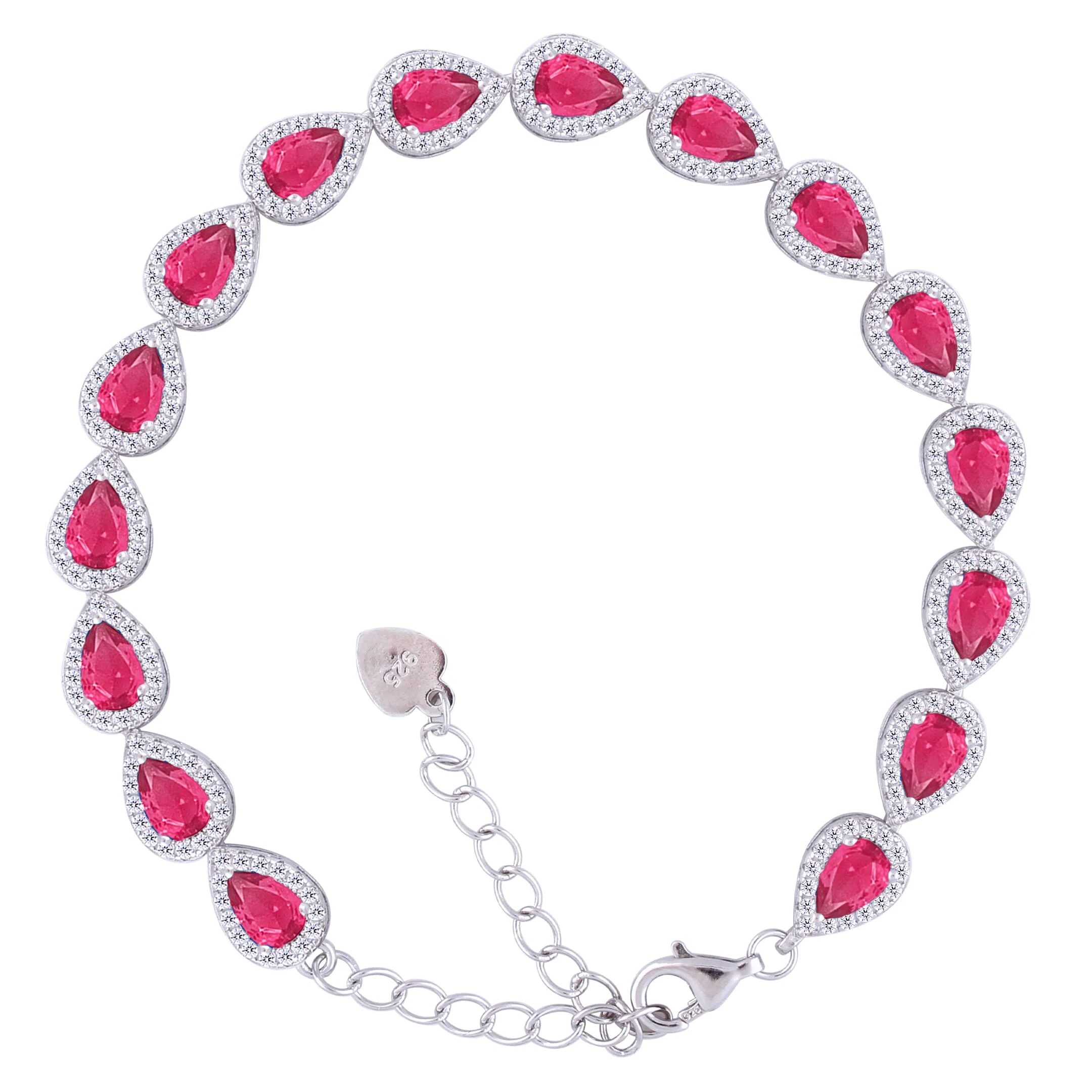 Asfour Crystal Tennis Bracelet With Ruby Pear Design In 925 Sterling Silver-BD0062-R