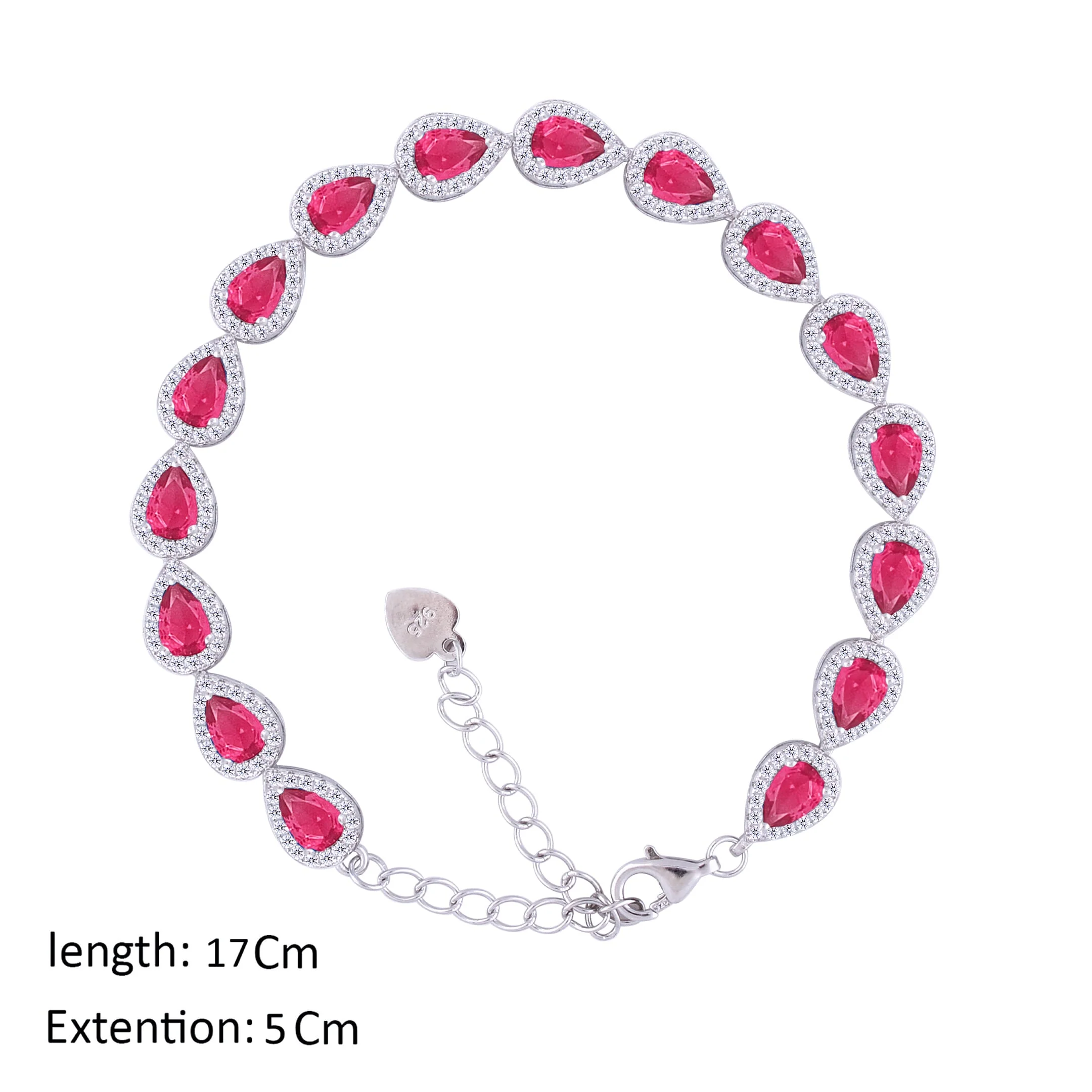 Asfour Crystal Tennis Bracelet With Ruby Pear Design In 925 Sterling Silver-BD0062-R - Image 2