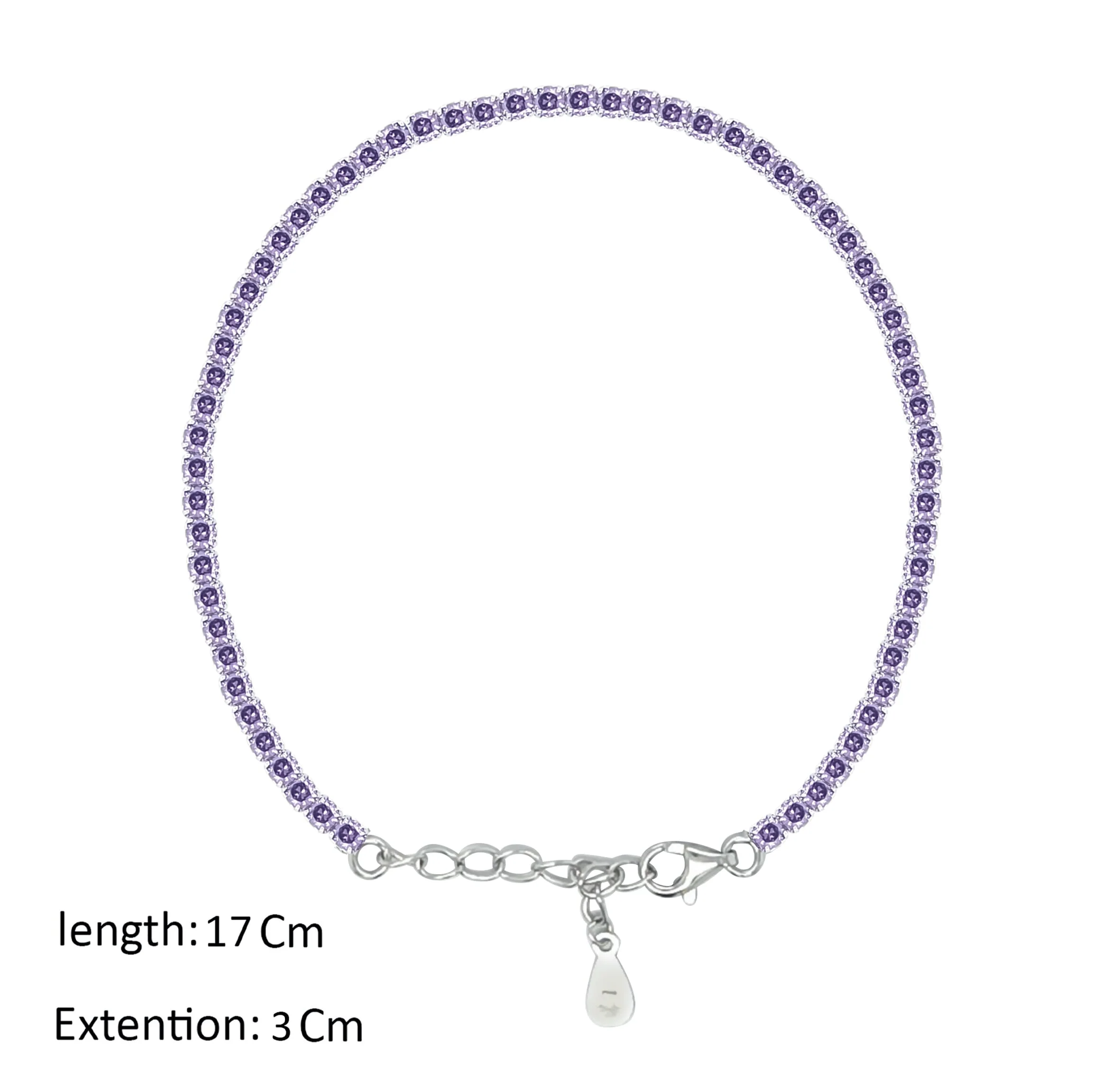 Asfour Crystal Tennis Bracelet With Tenzanite Round Zircon In 925 Sterling Silver-BD0141-N - Image 2