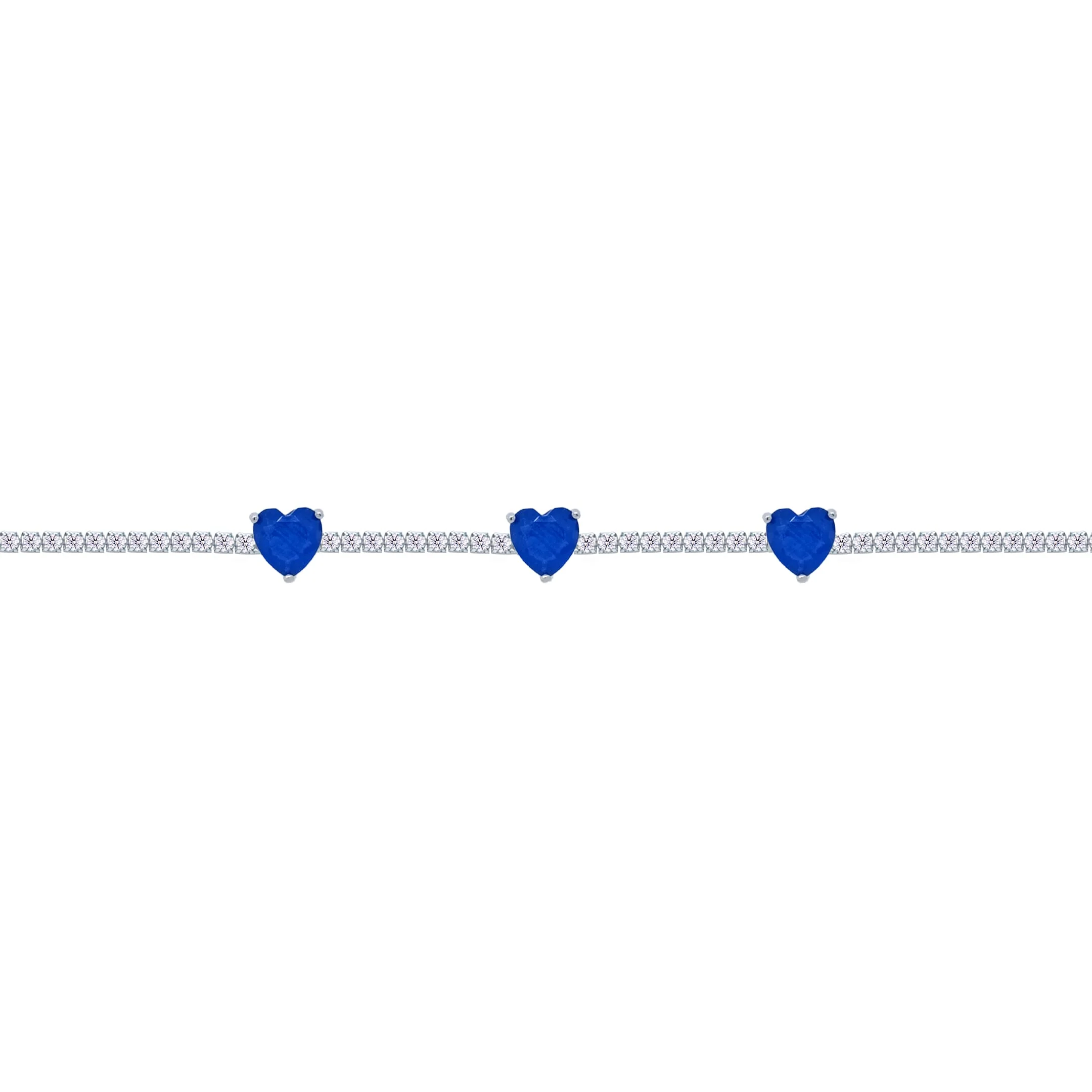 Asfour Crystal Tennis Bracelet With Three Blue Zircon Heart In 925 Sterling Silver-BD0256-WB