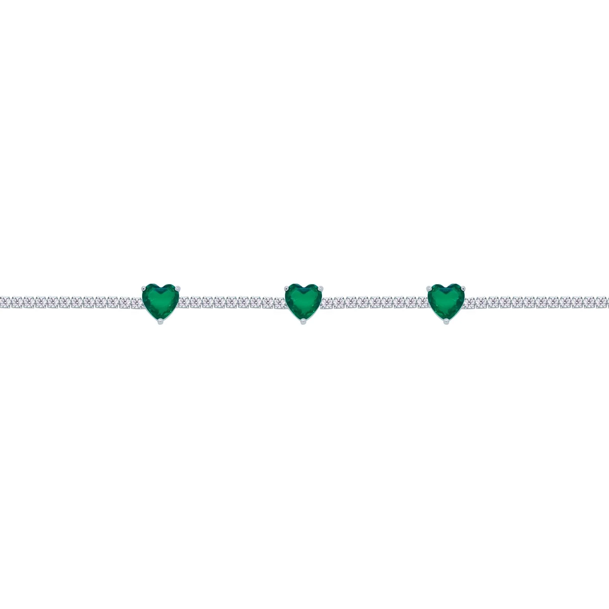 Asfour Crystal Tennis Bracelet With Three Emerald Zircon Heart In 925 Sterling Silver-BD0256-WG