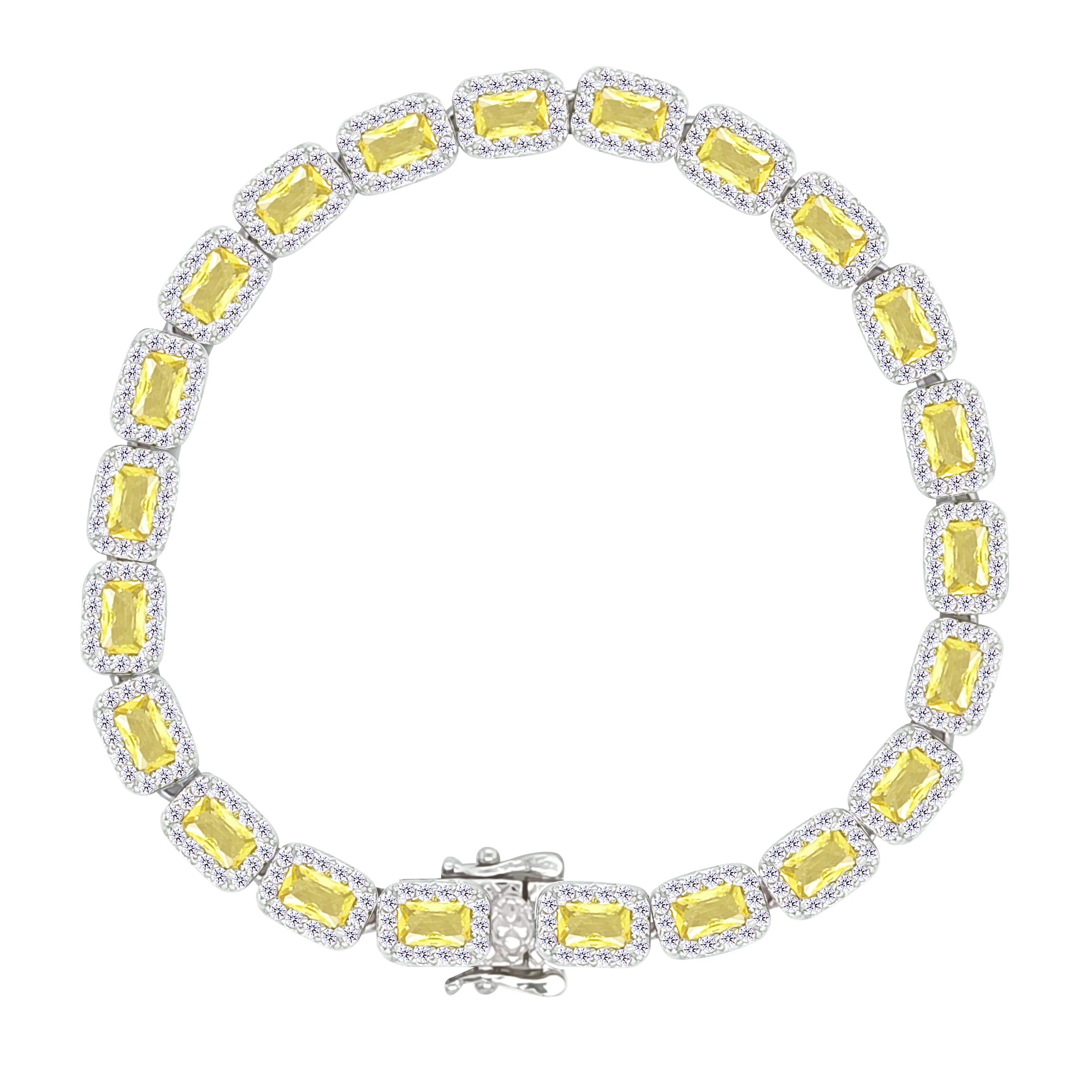 Asfour Crystal Tennis Bracelet With Yellow Emerald Design In 925 Sterling Silver-BD0283-Y