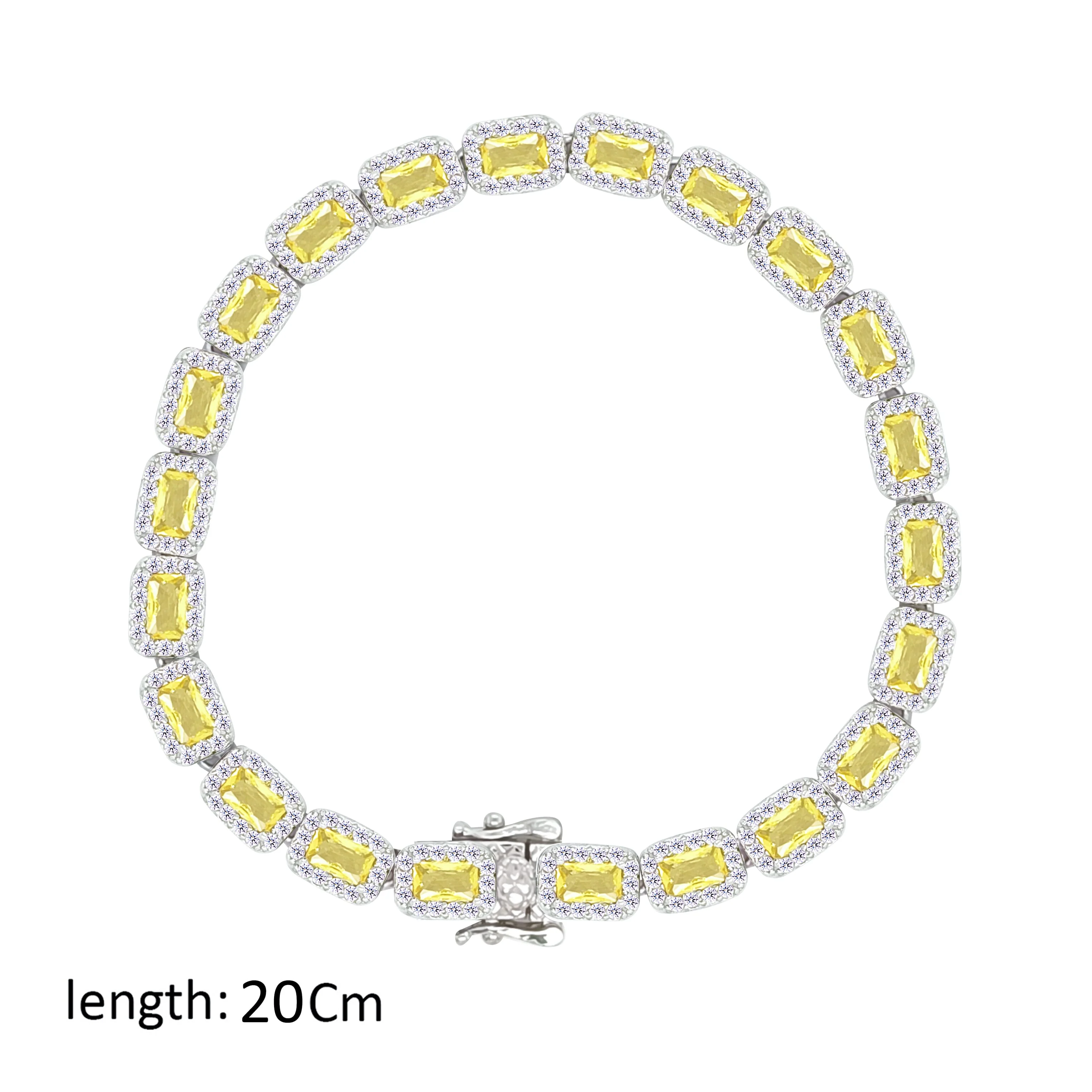 Asfour Crystal Tennis Bracelet With Yellow Emerald Design In 925 Sterling Silver-BD0283-Y - Image 2