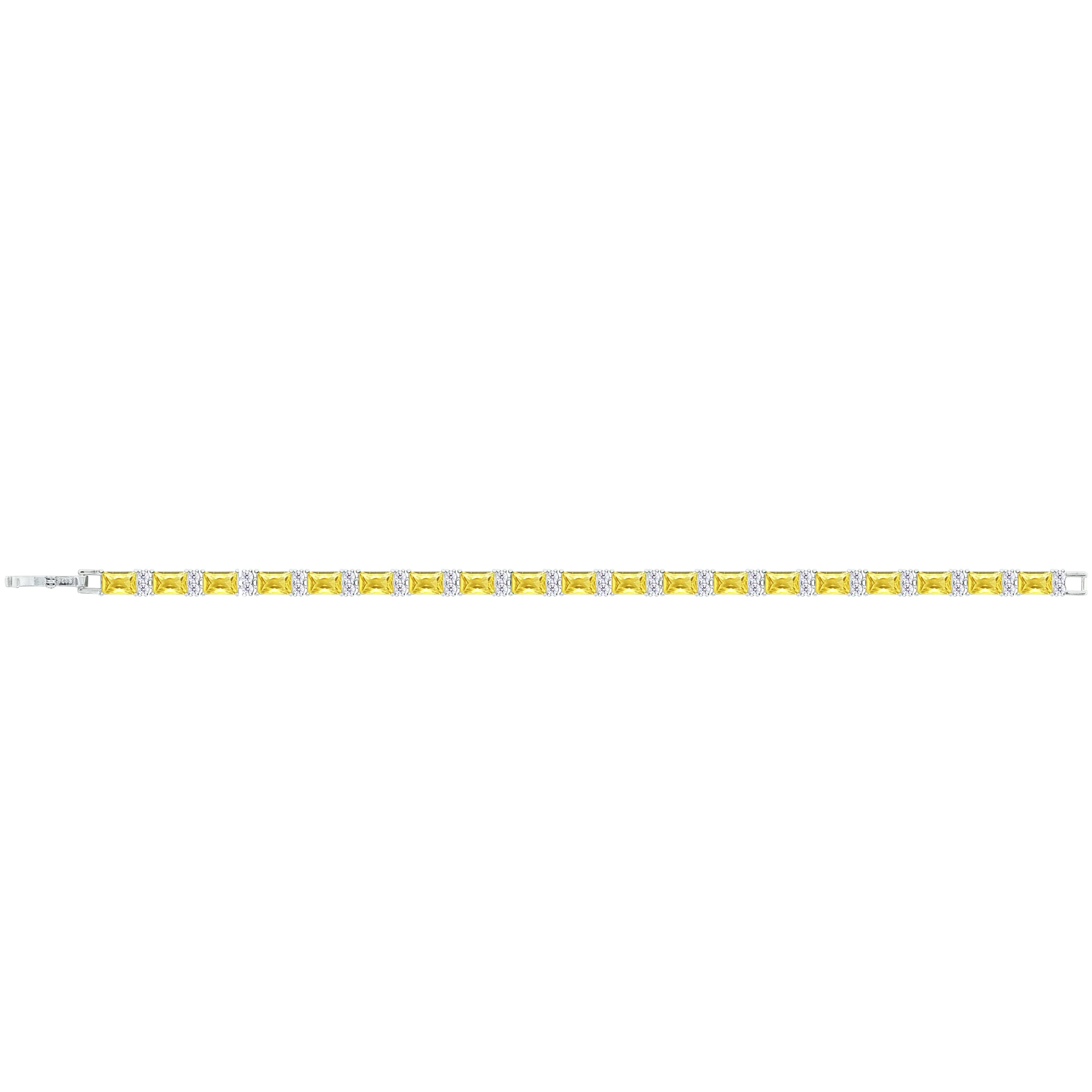 Asfour Crystal Tennis Bracelet With Yellow Emerald Design In 925 Sterling Silver-BD0289-Y - Image 2