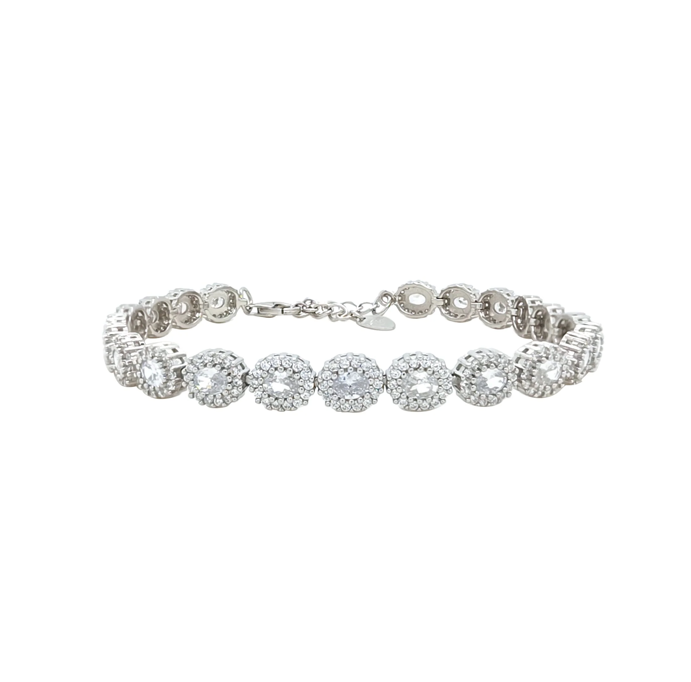 Asfour Crystal Tennis Bracelet With Zircon Oval Design In 925 Sterling Silver-BM0065