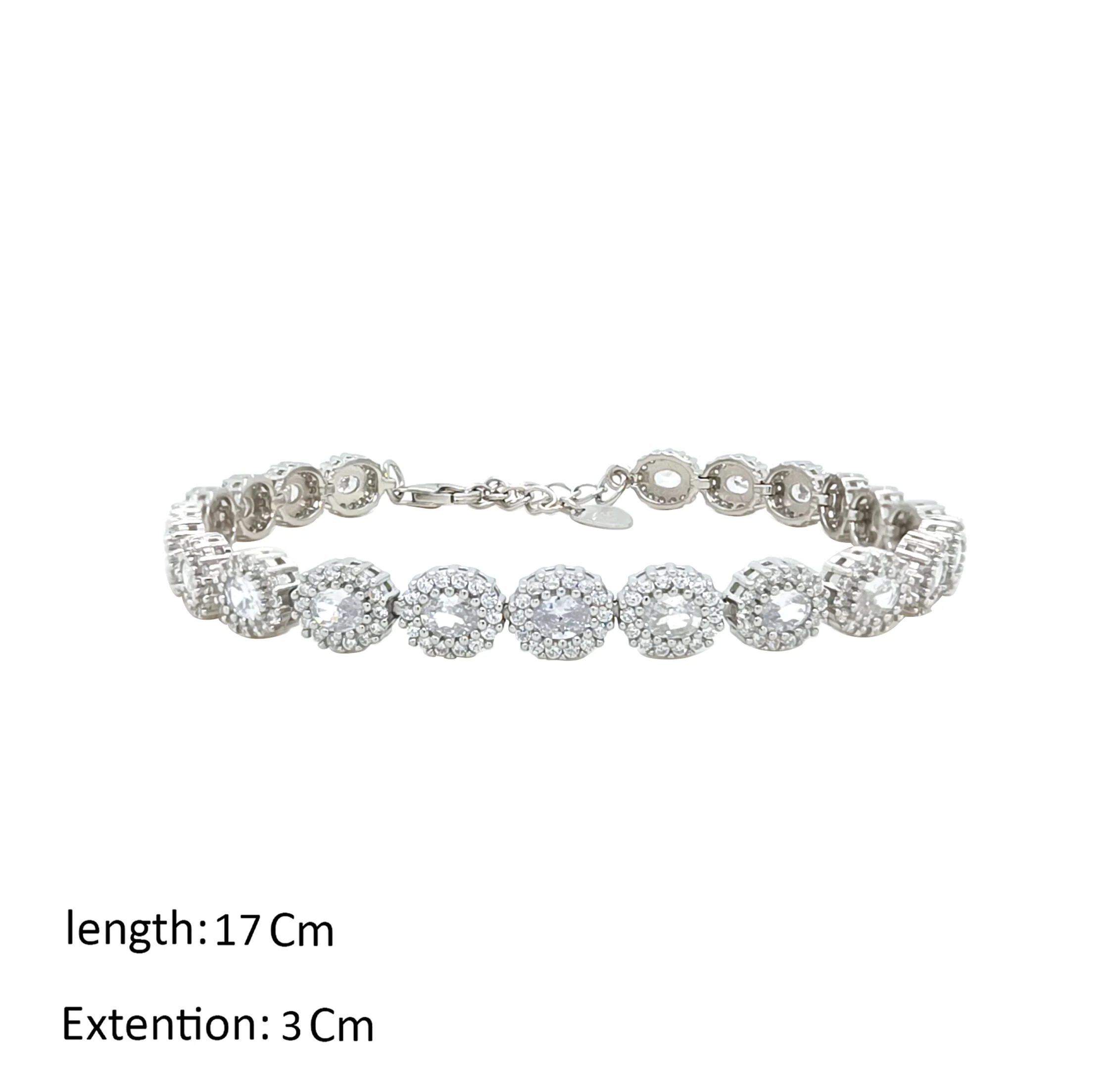 Asfour Crystal Tennis Bracelet With Zircon Oval Design In 925 Sterling Silver-BM0065 - Image 2