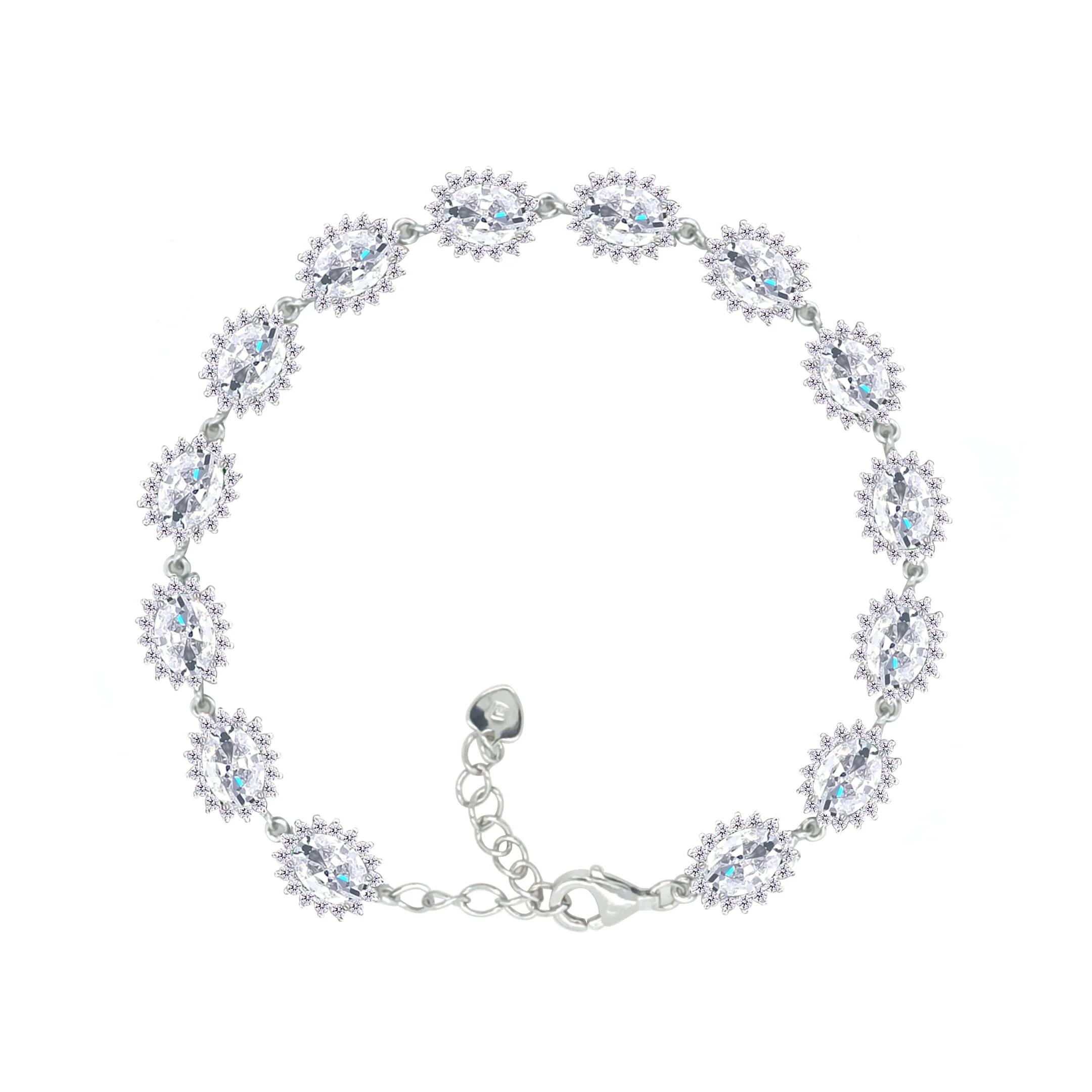 Asfour Crystal Tennis Bracelet With Zircon Oval Design In 925 Sterling Silver-BM0086