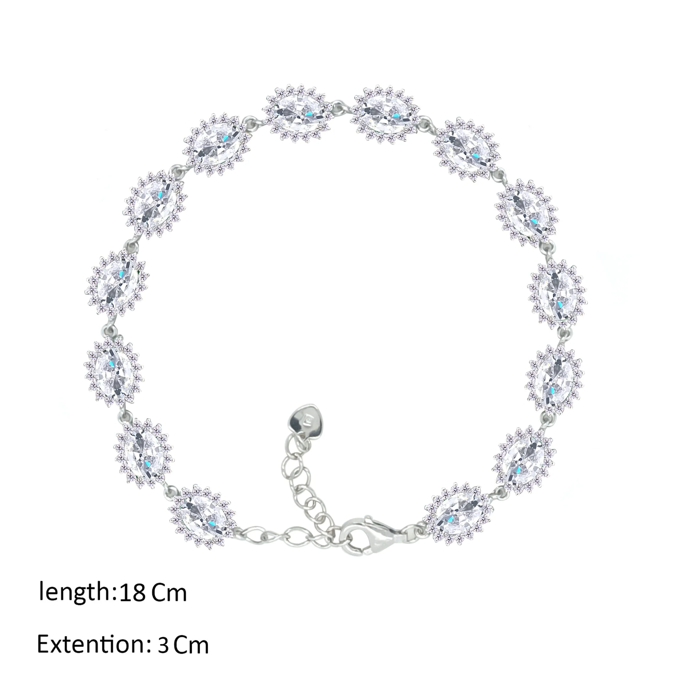 Asfour Crystal Tennis Bracelet With Zircon Oval Design In 925 Sterling Silver-BM0086 - Image 2