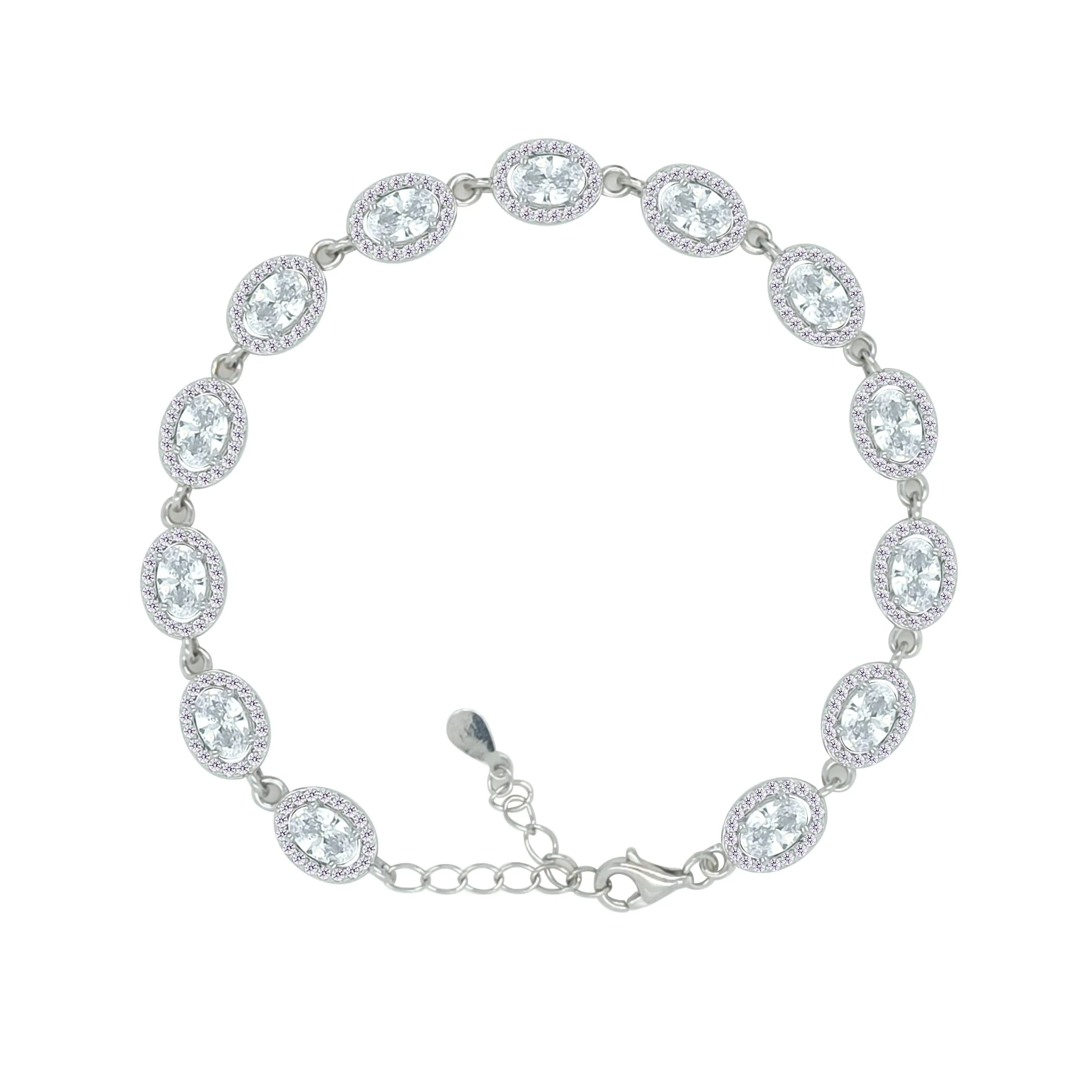 Asfour Crystal Tennis Bracelet With Zircon Oval Design In 925 Sterling Silver-BM0088