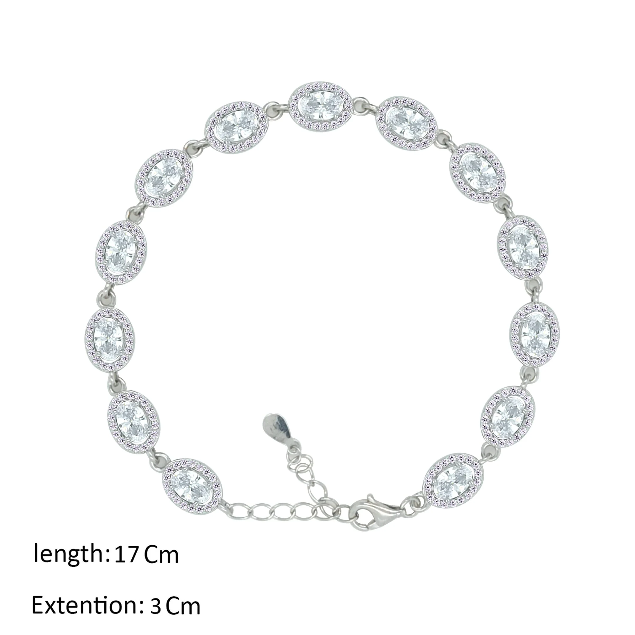 Asfour Crystal Tennis Bracelet With Zircon Oval Design In 925 Sterling Silver-BM0088 - Image 2
