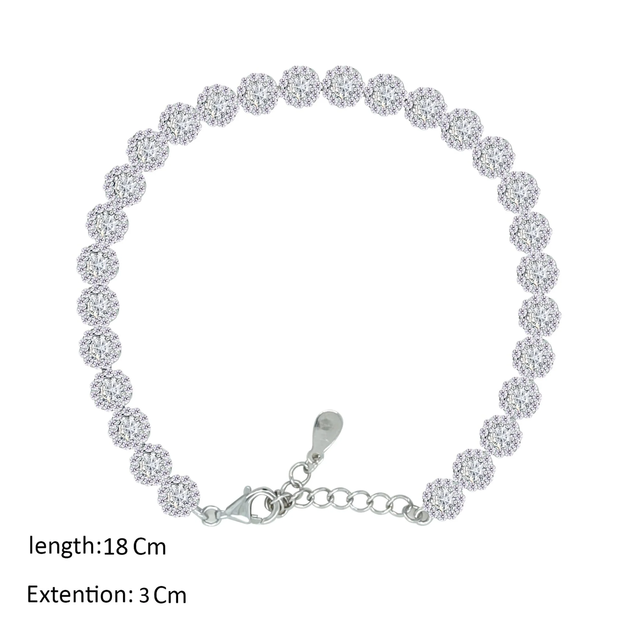 Asfour Crystal Tennis Bracelet With Zircon Round Design In 925 Sterling Silver-BM0089 - Image 2