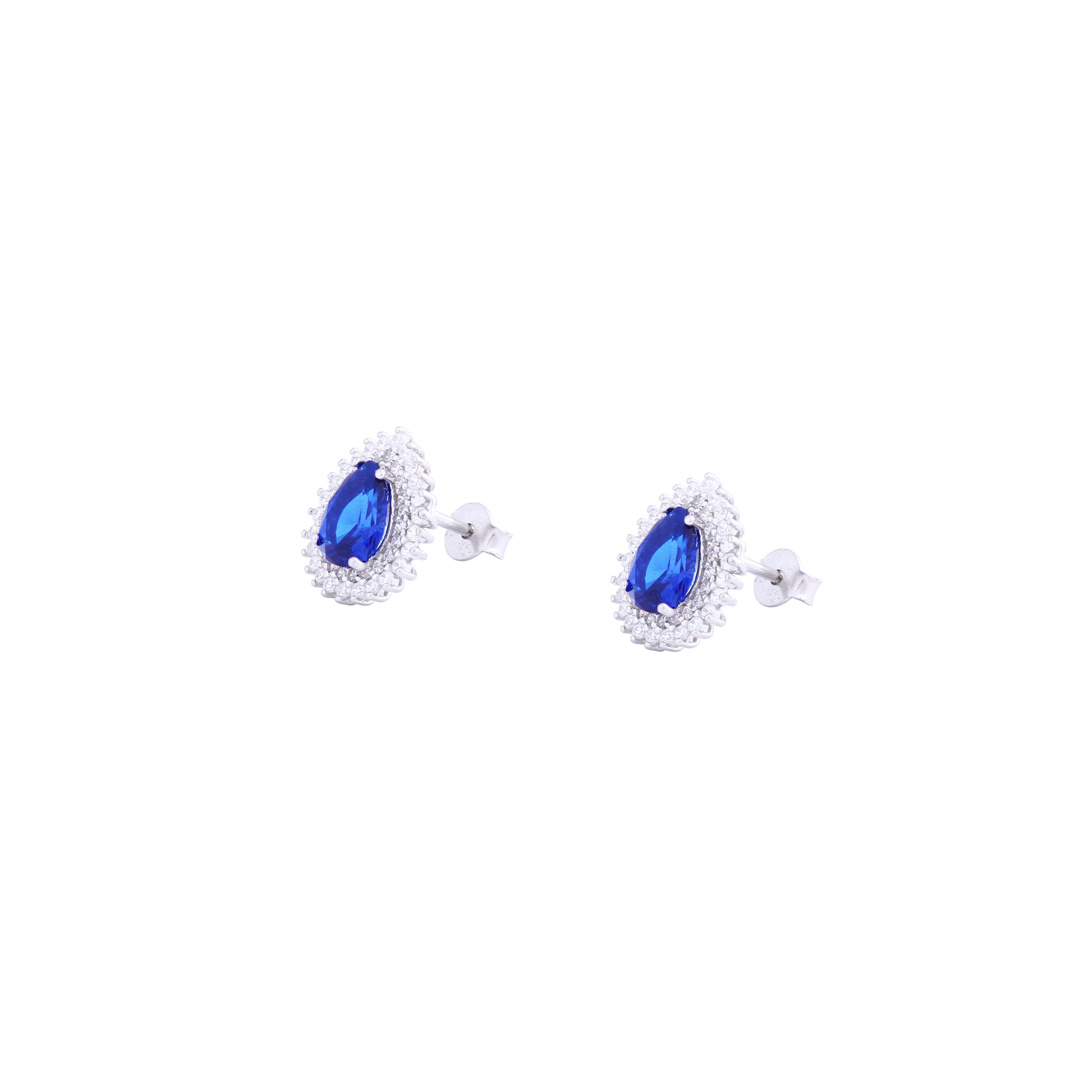 Asfour Stud Earrings with a Blue zircon Stone - Image 2