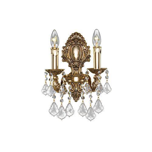 Brass Wall Lamp - 2 Bulbs - Gold Oxide - Pendeloque & Octagon Clear