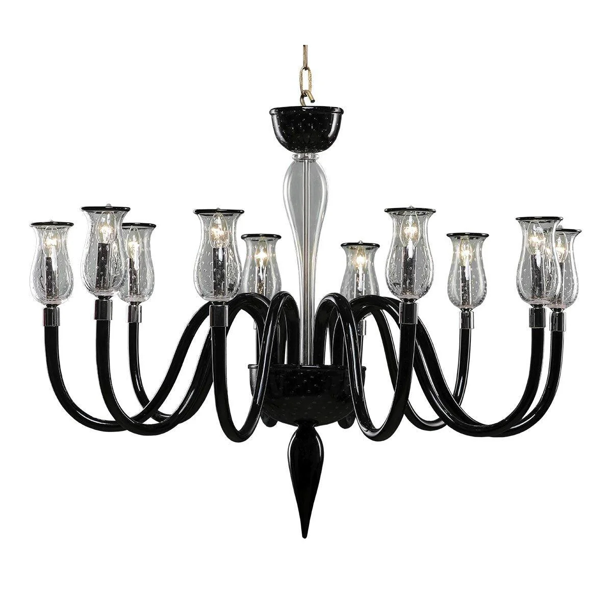 Murano Chandelier - 10 Bulbs - Transparent and black
